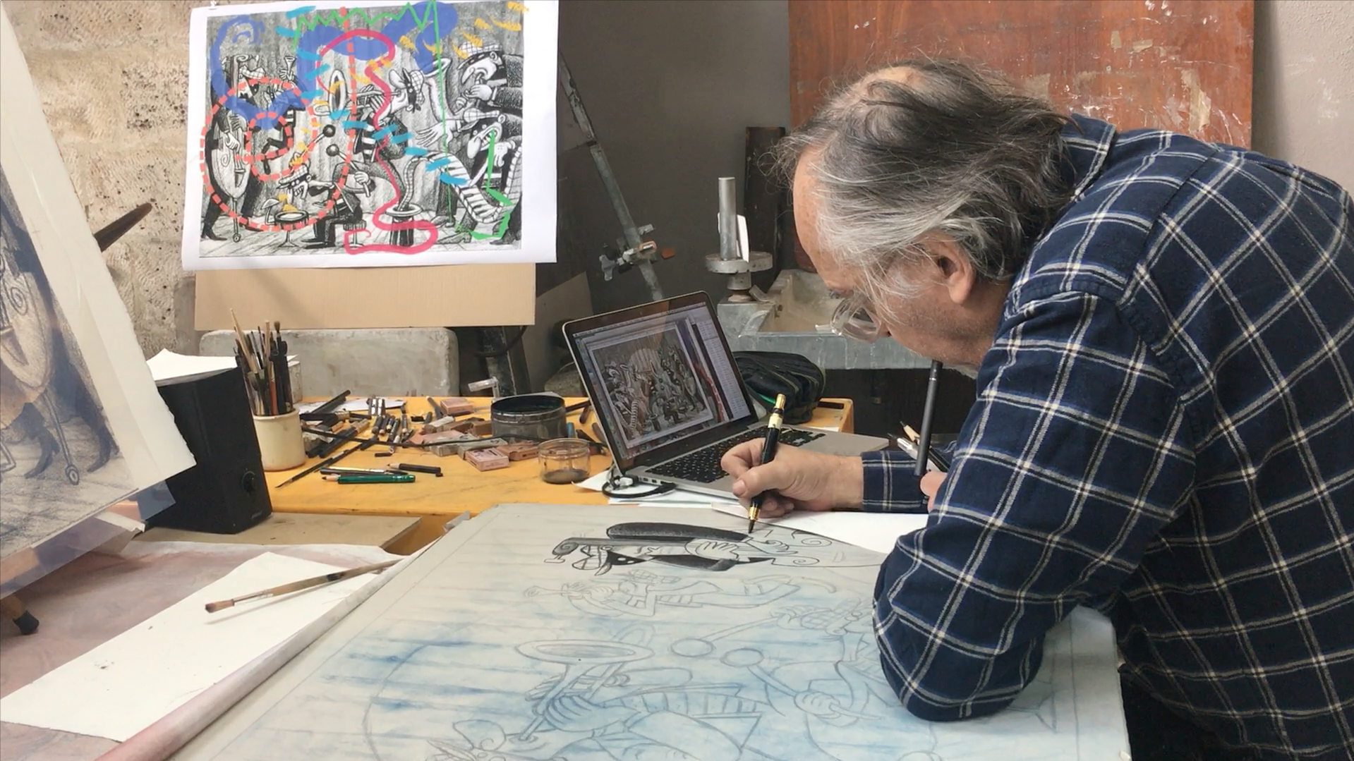 Video - Art Spiegelman dessinant sur la pierre pour la lithographie Silent Six