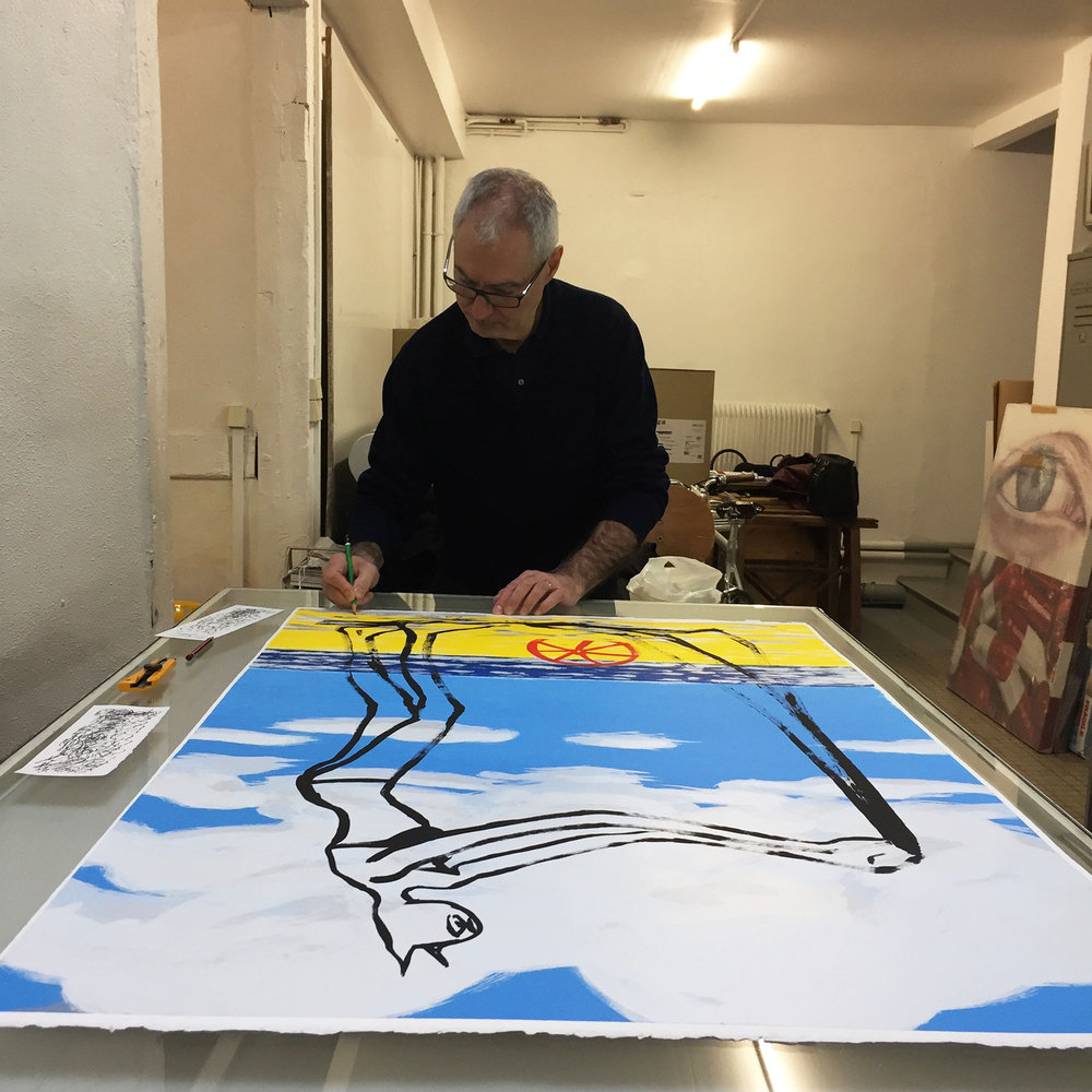 Alain SECHAS - Parasol, 2018 -  Séance de signature à l'atelier Jérôme Arcay