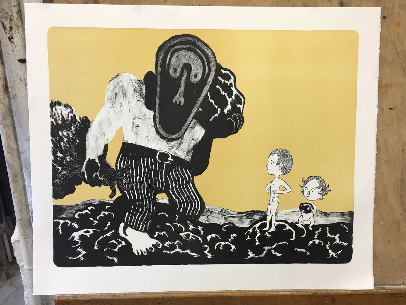 DAVID B - Les Enfants et le Géant, 2017 -  Le 24 juillet 2017, impression de la seconde couleur de la lithographie