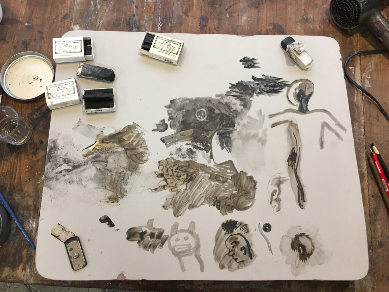 DAVID B - Les Enfants et le Géant, 2017 -  Le 19 juillet 2017, la pierre d'essai de David B, on y retrouve les lavis à l'eau, à l'essence, le crayon, le grattage, la plume, le pinceau. le voilà prêt à attaquer sa première pierre