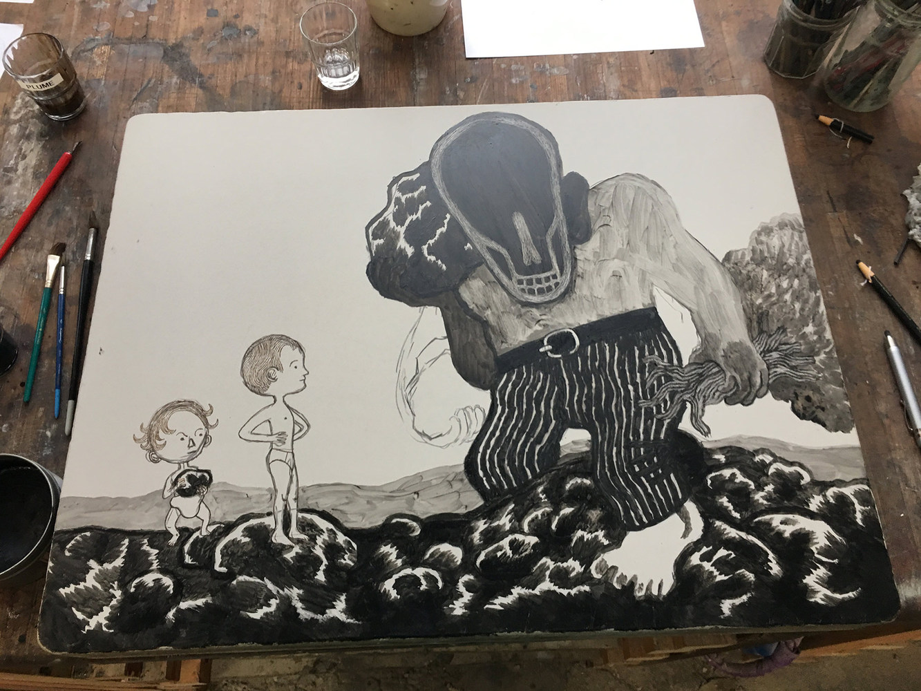 DAVID B - Les Enfants et le Géant, 2017 -  Le 21 juillet 2017, la lithographie est maintenant terminée et prête à l'impression