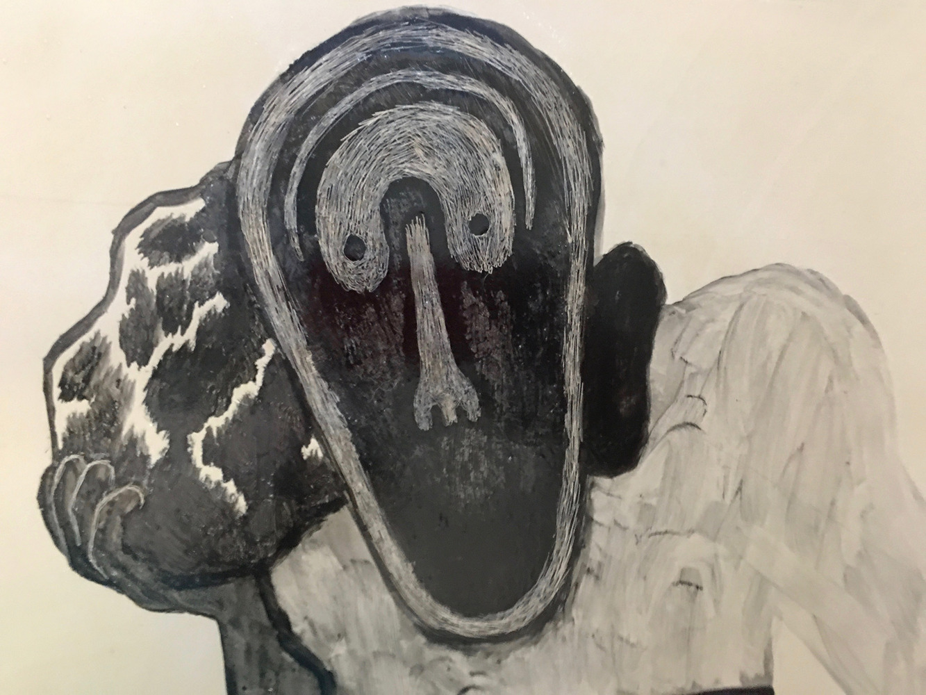 DAVID B - Les Enfants et le Géant, 2017 -  Détail du grattage de la tête du géant