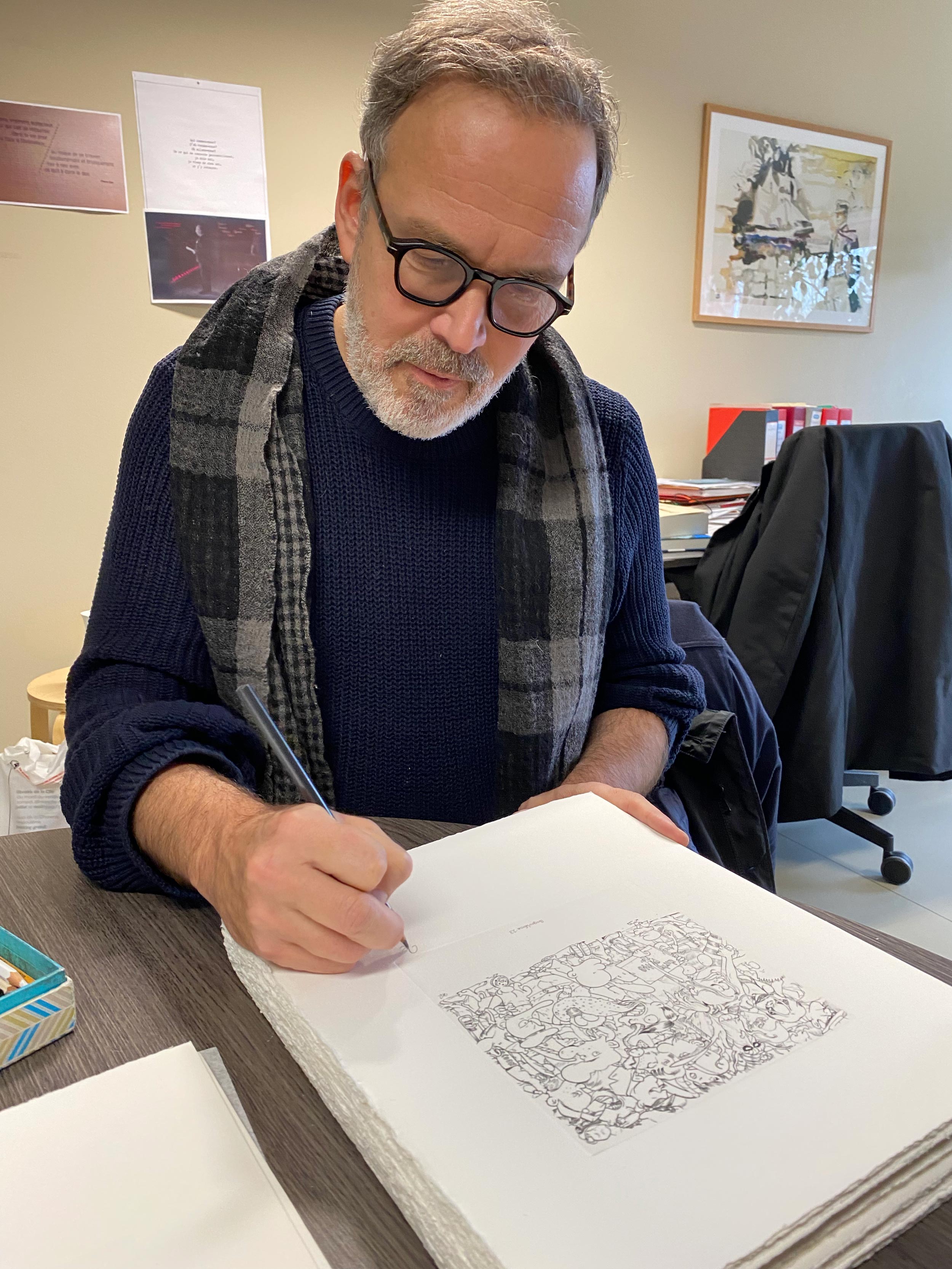 ZEP - TITEUF, 2023 -  Zep signing the entire print run for the Angoulême Festival 50th Anniversary.