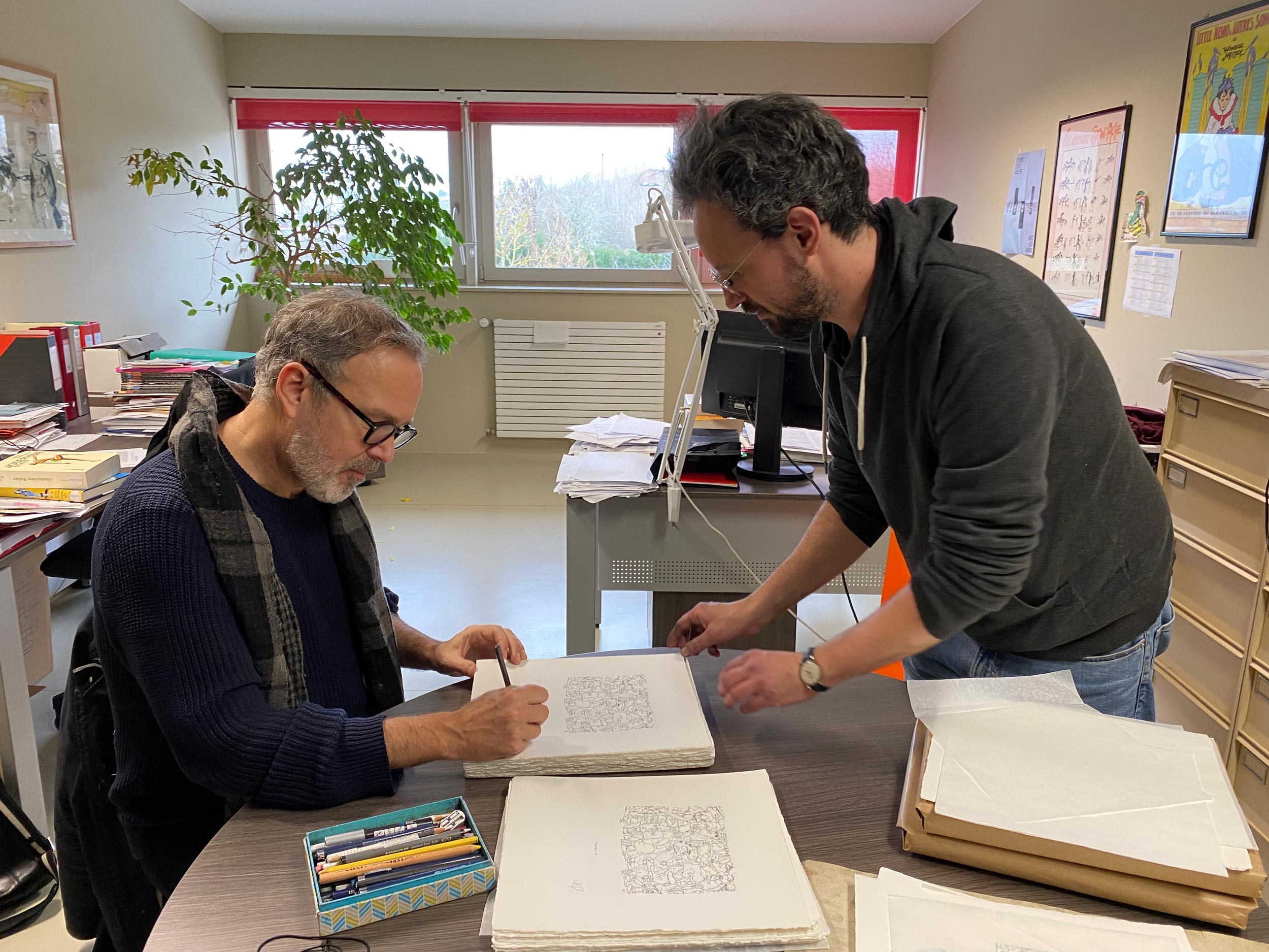 ZEP - TITEUF, 2023 -  Signing session with Matthieu Perramant, engraver at Atelier Moret.