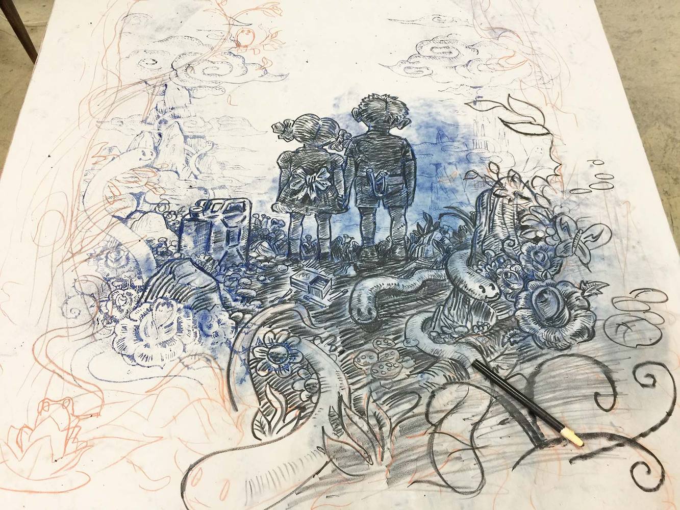 Vincent Parronaud dit WINSHLUSS - Over the Rainbow, 2018 -  Un détail en cours de route