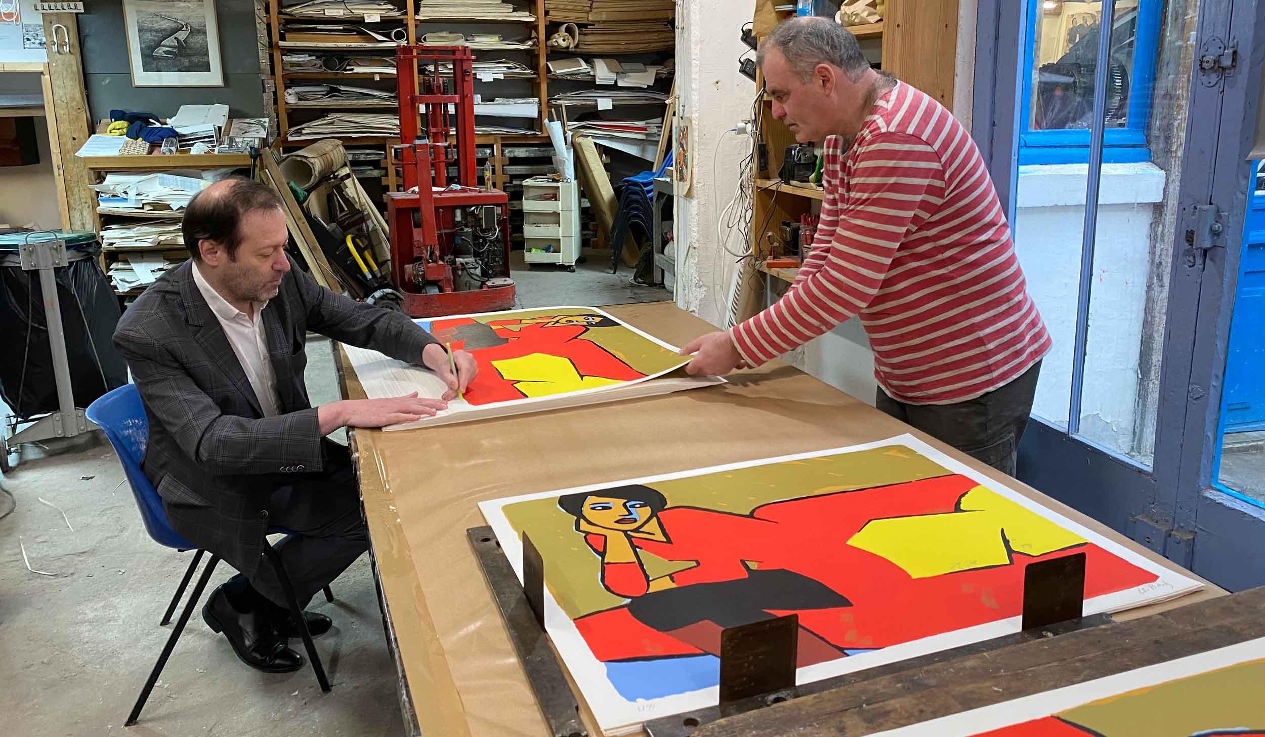 Video - Signature de la lithographie Robe Rouge de Jean-Claude Gtting  l'atelier A Fleur de Pierre